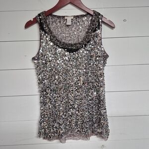 Chico's Sparkling Sequin Sleeveless Top With Leopard Detail Size 0